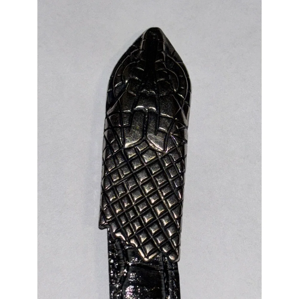Avignon Snake Head Belt ML Black Crocodile Embossed Leather Silver Hardware